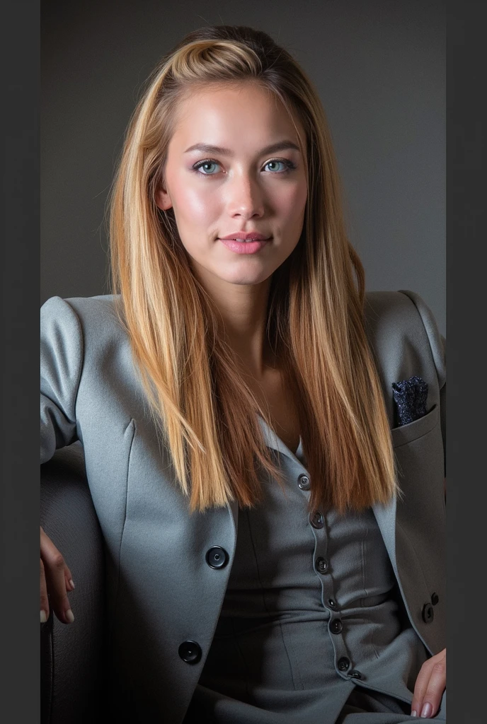 Photo elegant blonde hair woman with formal suit