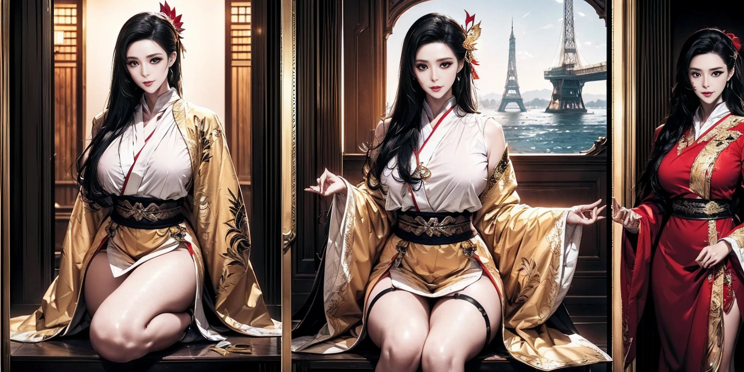 Blue eyes、bionde、oiran、short hair、More than one person、((Three women:1.5))、Three people lined up、On the chest、tattoo、Clothes got wet、Hair tied up、Full body photo、Sexy Face、short hair、 A look of complete lust、(((masterpiece,NFSW)))、((Highest quality))、((超Realistic))、Mature woman、Mature woman、Very detailed、The perfect temptation、Best image quality、Fine-grained image quality、beautiful、European, woman, French, woman Italian, Italian, smile、Blue eyes、jewelry, Blue eyes, Realistic, High resolution, Soft Light,Hip Up, Glowing Skin, (Detailed face),tattoo, jewelry, , night, bionde, Wavy Hair,attractive appearance, smile, Perfect Style, Perfect balance, (Realistic:1.3,Visual Arts,Written boundary depth、Highest quality,8K quality,masterpiece:1.3,High resolution,Tabletop:1.2),and(2, Gold Kimono, Golden underwear, Golden Good, Golden panties, Golden choker),(Long Hair:1.2,bionde:1.3), Blue eyes, Clothes come off,I can see your thighs,I can see your pants,Perfect face with attention to detail:1.5,normal hand:1.5,normal finger:1:5,Normal legs:1.5,new year,shrine,Backstreets,background(Shining meteors,golden dragon flying),Exquisite design,Best lighting,