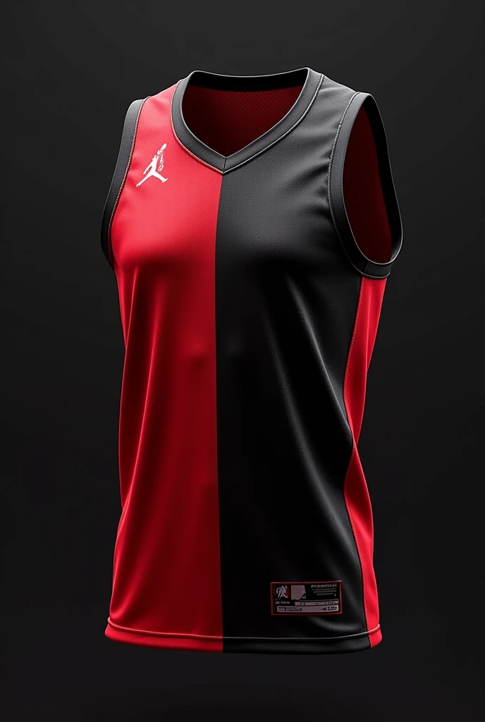 Men's black basketball jersey with red and white details