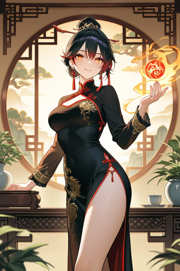 NSFW,1girl,Fantasy,Ancient Chinese Scriveners,Eyes closed,Black Hair,Long Straight Hair,Big Breasts,blush,smile,Full Art,whole body,Black Chinese dress with gold embroidery,Scrivener's Hat,Possess an open scroll,Books Flying in the Air,Kanji characters appearing from books,Ancient Chinese Courts,micro pantie,pussy juice,Elevate your legs