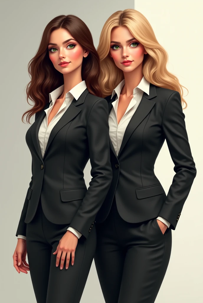 In the family portrait, Madame Seraphina and her daughter Isabella stand side by side, strikingly similar yet distinctly different. Seraphina, the headmistress, is dressed in her professional attire: a tailored pencil skirt that accentuates her slim waist and a low-cut silk blouse that reveals her flawless complexion and youthful beauty. Her accessories, a string of pearls around her neck and diamond studs in her ears, add an air of sophistication to her look. Her long, wavy hair is styled perfectly, and her captivating eyes look straight into the camera, exuding an air of power and authority. Her full lips curve into an enigmatic smile, hinting at the complex character beneath her stunning exterior. Standing next to her, Isabella is a mirror image of her mother in her younger years. Her school uniform, a crisp white blouse tucked into a navy-blue skirt, is worn with a unique flair. The skirt is daringly short, showcasing her long, model-like legs. Her tie is knotted perfectly, and a vintage silver locket hangs around her neck, subtly hinting at her rebellious nature. Her blonde hair, similar to her mother's, cascades down her shoulders, adding to her youthful charm. Her captivating blue eyes, a carbon copy of her mother's, sparkle with a mix of innocence and mischief. Both women, despite the difference in their attire, stand tall and confident, their postures radiating elegance and authority. The family resemblance is unmistakable, from their physical features to their shared sense of style. Yet, their individual personalities shine through, creating a captivating contrast. Seraphina's dominance and power are balanced by Isabella's youthful rebellion and charm, making this family portrait a testament to their complex and intertwined relationship.