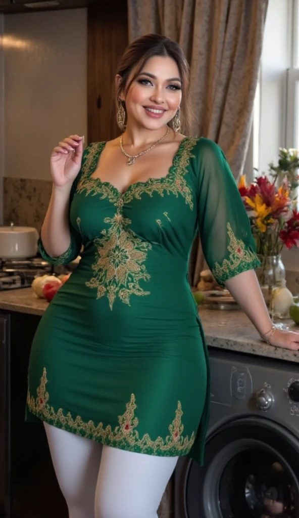 street photography, 30 year old woman from Morocco, curvy figure, attractive, sexy, simple posing, casual pose,candid, wearing a tight satin dress, beautiful detailed eyes, beautiful detailed lips, long eyelashes, flowing black hair, red lipstick, flawless skin, confident expression, standing in a lush garden, surrounded by blooming flowers, colorful butterflies dancing around her, sunlight filtering through the trees, casting a warm glow on her, high-resolution, HDR, ultra-detailed, realistic style, low light, skin spots, skin pores, thick thighs, brown highlight hair, evening, (satin dress), (fluffy turned), skin texture