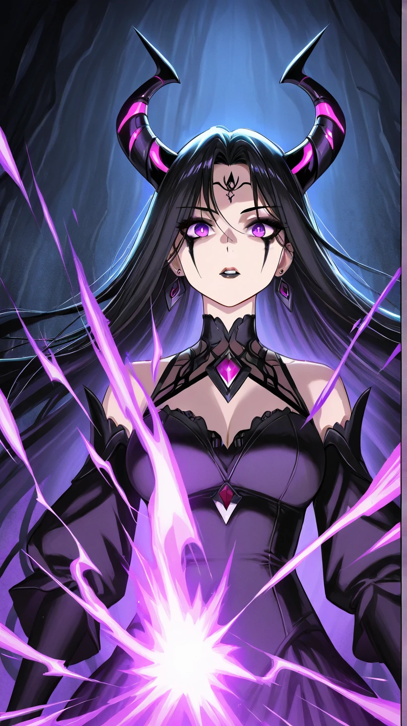dsstene, purple eyes, black hair, purple hair, long hair, bangs, medium breasts, ahoge, tiara, horns, dress, elbow gloves, cleavage, bare shoulders, clothing cutout, 1girl, solo
BREAK
from behind, looking at viewer, dark ruins, altar, depth of field, cinematic, game cg, anime screencap, official art, masterpiece, best quality
<lora:dsstene_a3b:1>