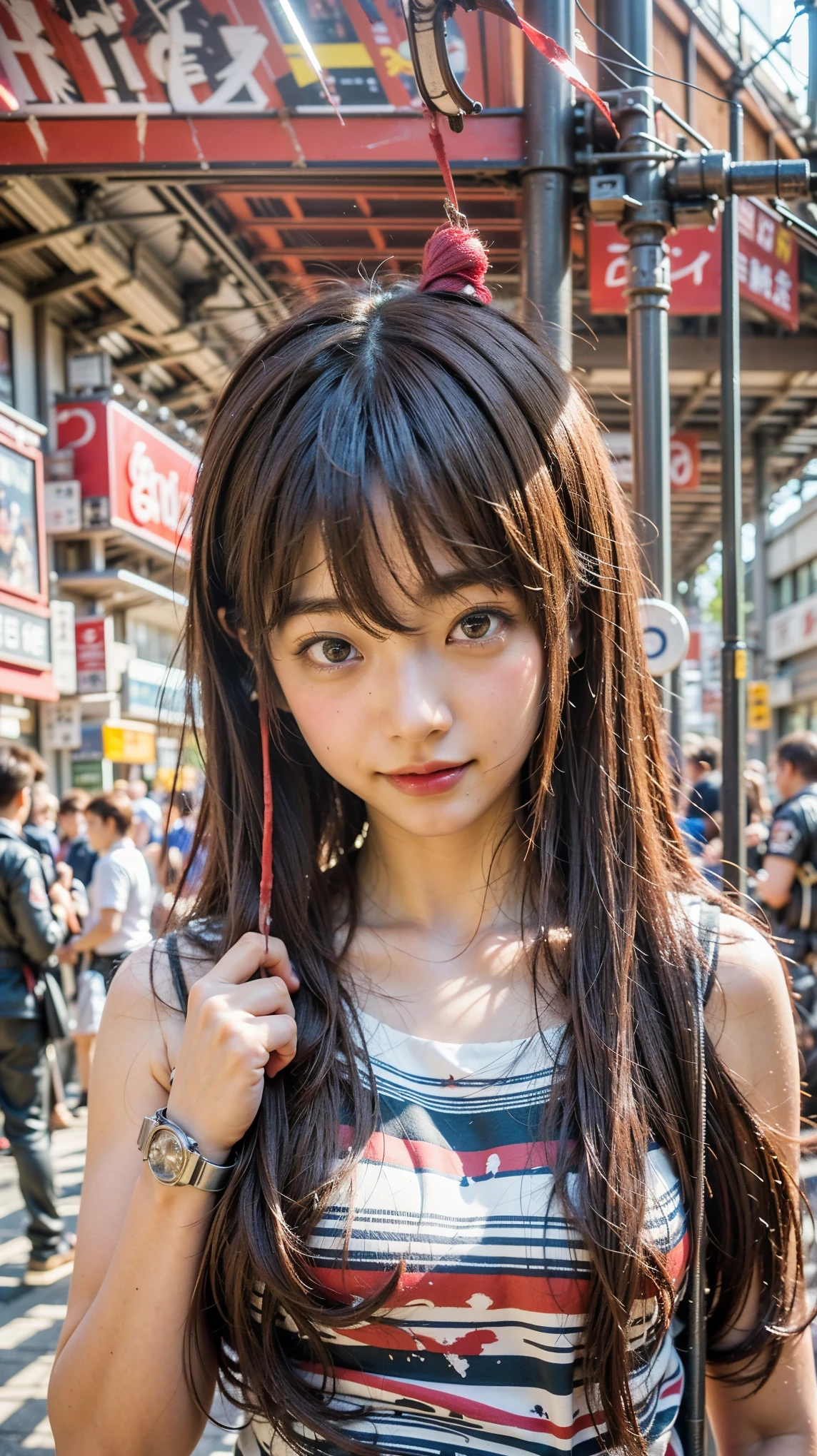 (Completely live action:1.37), (ultimate realistic textures:1.37), (masterpiece, best quality:1.2), (8k uhd, 16k, 32k, ultra high res), amazingly realistic skin, amazingly realistic photo, superrealism, (photorealistic:1.37), (RAW photo), extremely realistic, (extremely realistic all details), (extremely realistic all textures), extremely realistic lighting, extremely realistic shadow, (japanese girl:1.5), ((young face)), smiling, happy, extremery realistic face, extremely realistic skin, extremely realistic eyes, extremely realistic background, extremely realistic detail up, kkw-ph1, ((extremely intricate details, mechanical armor, Blood vessels, muscle fibers, skeleton))