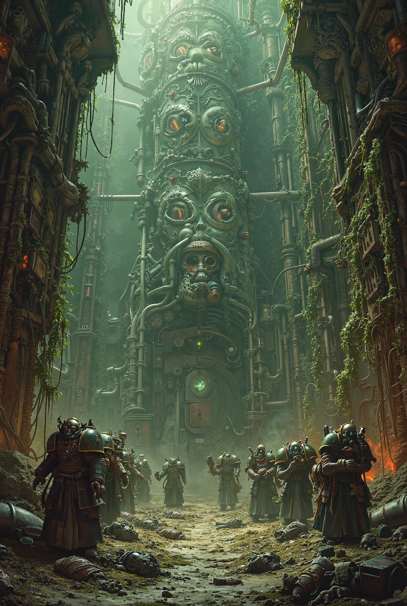 Make me the inside of a Warhammer 40k death guard spaceship