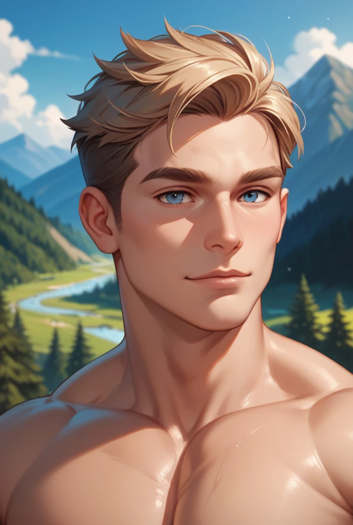1boy,muscular,best quality,extremely detailed,CG,unity 8k wallpaper,solo,looking at viewer,realistic,palace,whiskers,manhood,(2),face focus,male focus,DoctorMike,handsome face,topless,poolside,