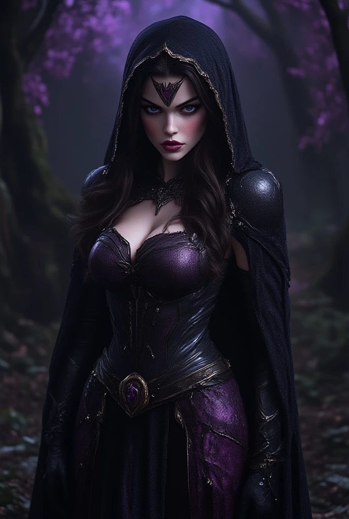 (masterpiece, top quality, best quality, official art, beautiful and aesthetic:1.2), (1girl:1.3), ((Sharp facial features, sharp features, hawkish features)), ((big hair, long elf ears, long black hair)), (((pale purple skin, pale blue skin, blue skin, purple skin))), big tiddy dark elf girl, extremely detailed, portrait, looking at viewer, solo, (full body:0.6), detailed background, full-body shot, (cold night mountain theme:1.1), dark elf war dancer, (spiky winged helmet), charlatan, smirk, mysterious, swaying in mountains, skimpy attire, revealing gladiatrix costume, ebony metal, gold filigree, long boots, dual knives, blood red fabric, pelvic curtain, loincloth, black leather, ((((gigantic breasts, cleavage, skindentation, long legs, pelvic curtain)))), cute belly button, toned tummy, slim waist, slim hips, long legs, medieval (mountain exterior:1.1) background, dark mysterious lighting, shadows, magical atmosphere, dutch angle