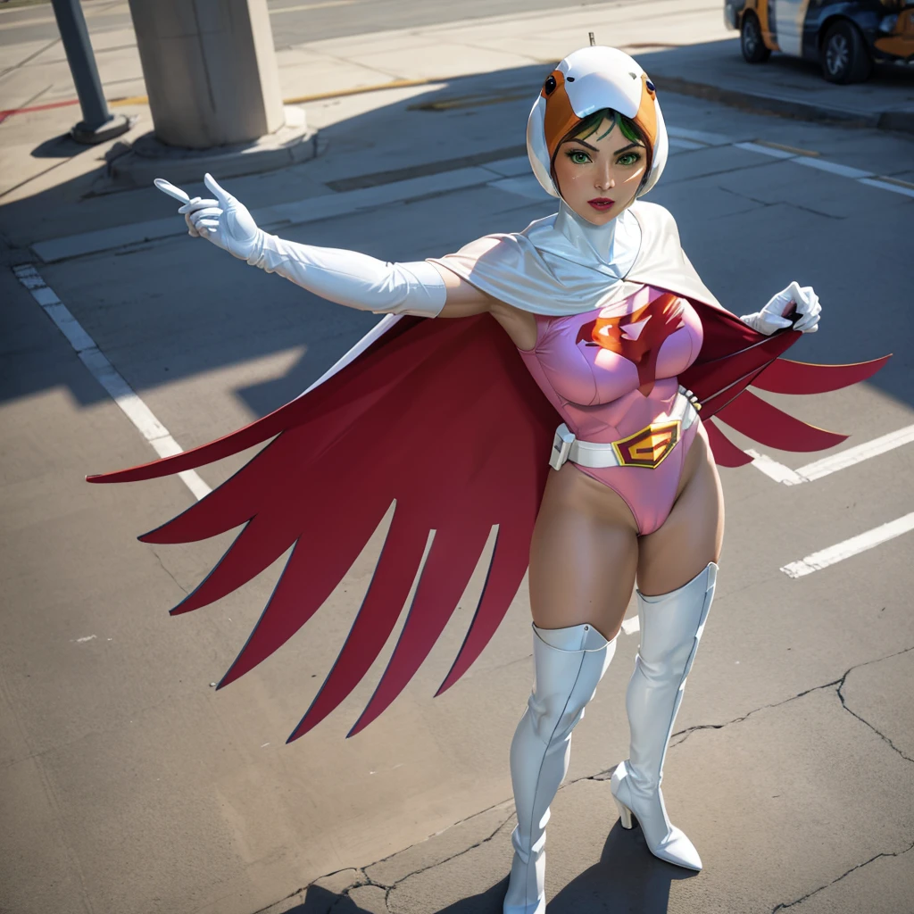 ((best qualityer)), ((work of art)), (detailded), ((best quality)), ((Artwork)), (detailded), 1 girl, ombro to ombro sweater, photorrealistic, high resolution, 1 women, mature woman, standing alone, hips up,purples eyes, cuddly, Star Guardian (League of Legends), pink hair, mitts, long hair, thick-thighs, overskirt, elbow mitts, hand on hip, bare shoulders, standing alone, wings, white mitts, breast out, pink eyes, bangss, magie, hair ornament