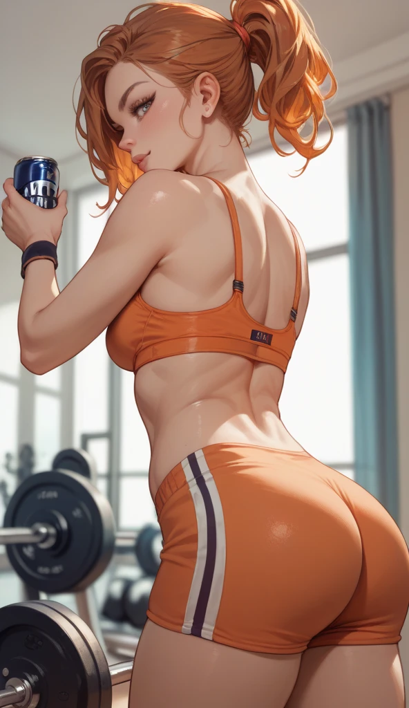 A red hair woman hacker on all fours looking at the viewer, in a cyber city strip club, wet skin, wearing a white lingerie, beautiful ass, big ass, (extremely detailed face), from behind, 8K resolution, super detailed, high quality