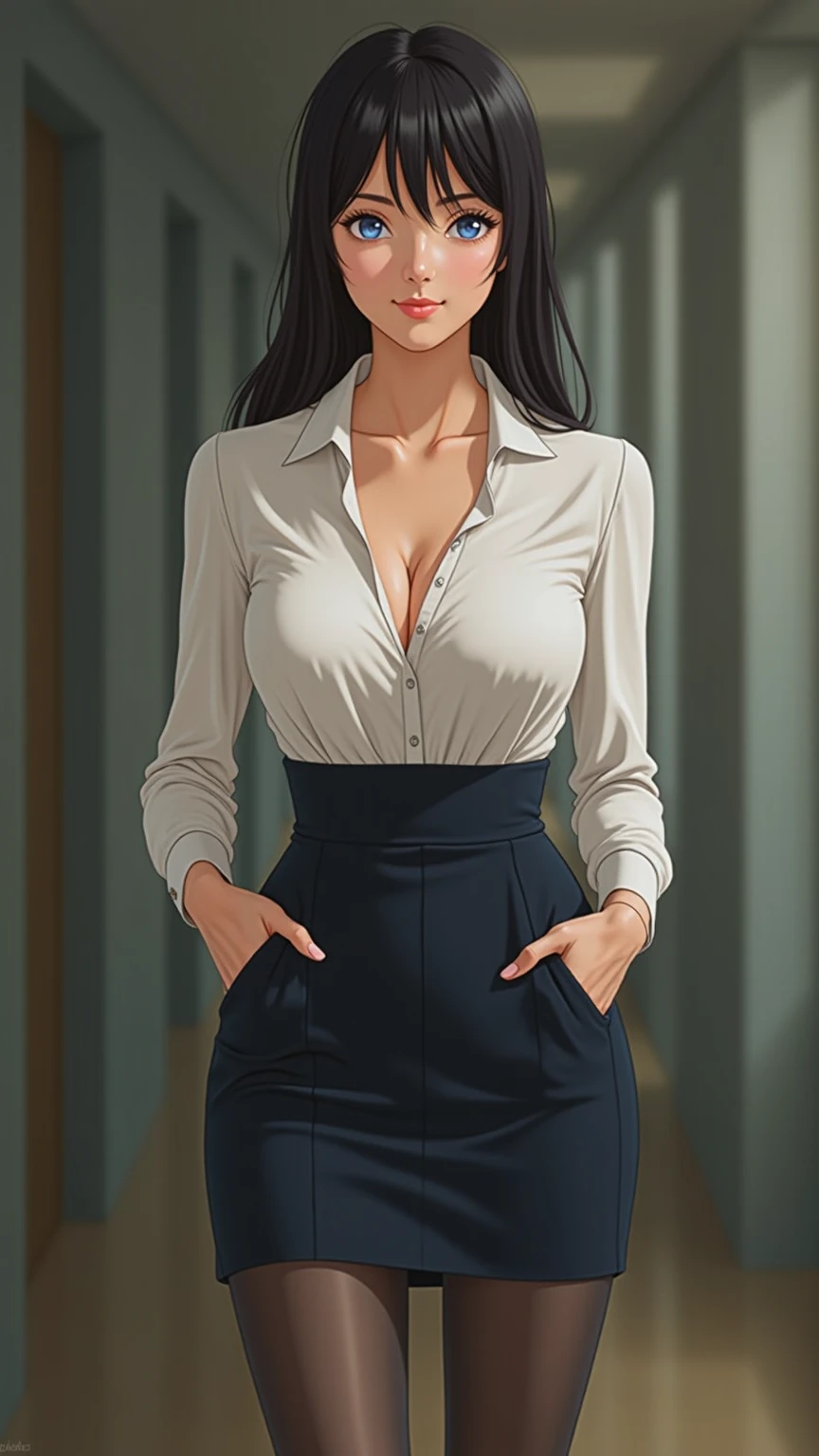(RAW Photos:1.2), (Realistic:1.4),(Intricate details:1.2),(masterpiece:1.3),(highest quality:1.4), (超High resolution:1.2), Cinema Lighting, 超High resolution,(fine grain),(Detailed facial features),(Detailed clothing features), sweater, High resolution, 8K resolution, Show Viewer, Perfect fit for your skin, (Shiny skin),(Slender girl), dream-like, Tight waist, (Highly detailed illustration), Straight hair, Long Hair, Black Hair, Bright Blue Eyes, One Girl, cute, Innocent, (smile), (Innocent smile), Skinny body, indoor, chest, large chest, Big Breasts,whole body,  boyfriend_Holding_hand,Follow,Dynamic pose,walk,Holding hand,boyfriend_Holding_hand,