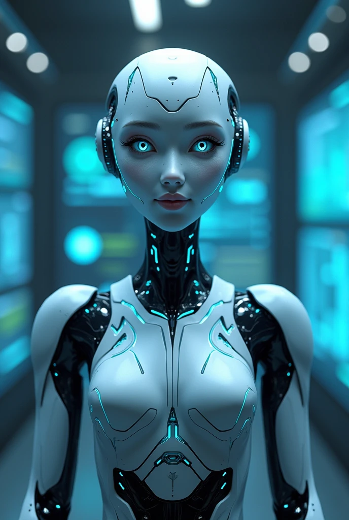 ROBOT WITH HUMAN-LIKE ARTIFICIAL INTELLIGENCE WITH CELL PHONE IN HAND intrigued face