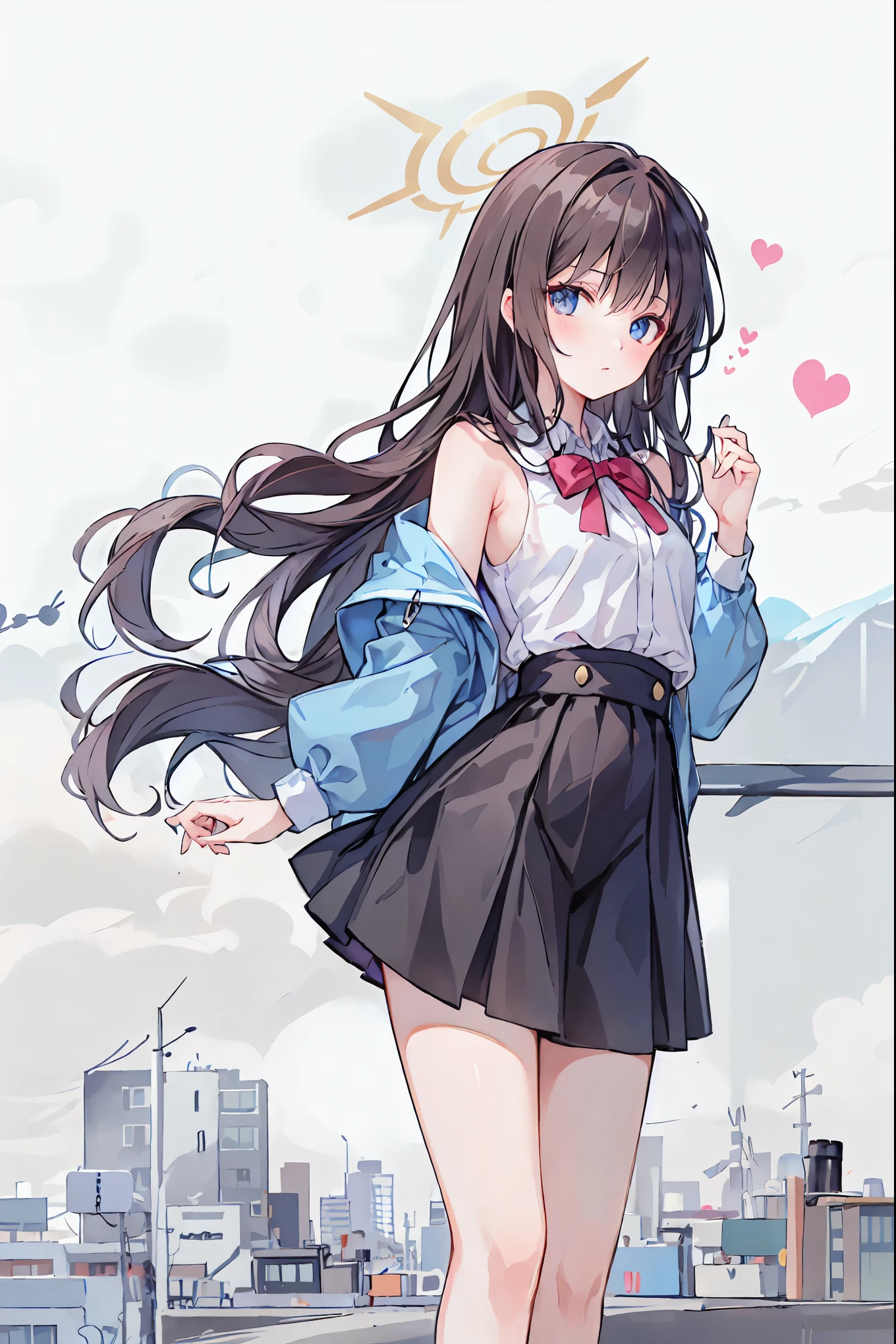  lovey-dovey 、 flirting、、Romantic comedy、Oxytocin、carp、 Sango as a Girl、 Kindness 、caress、 floating heart 、heart in the eye、 Hair，shortcuts， unkempt hair with an opening，Short braided hair，Neat， slender beautiful woman， correct posture，Small chest，beautiful legs，enchanting gray-blue eyes shine like stars，droopy eyes，bright colors,beautiful eyes,A delicate smile,Textured Skin, Best Quality at its Best , gentle and beautiful woman , anime style､