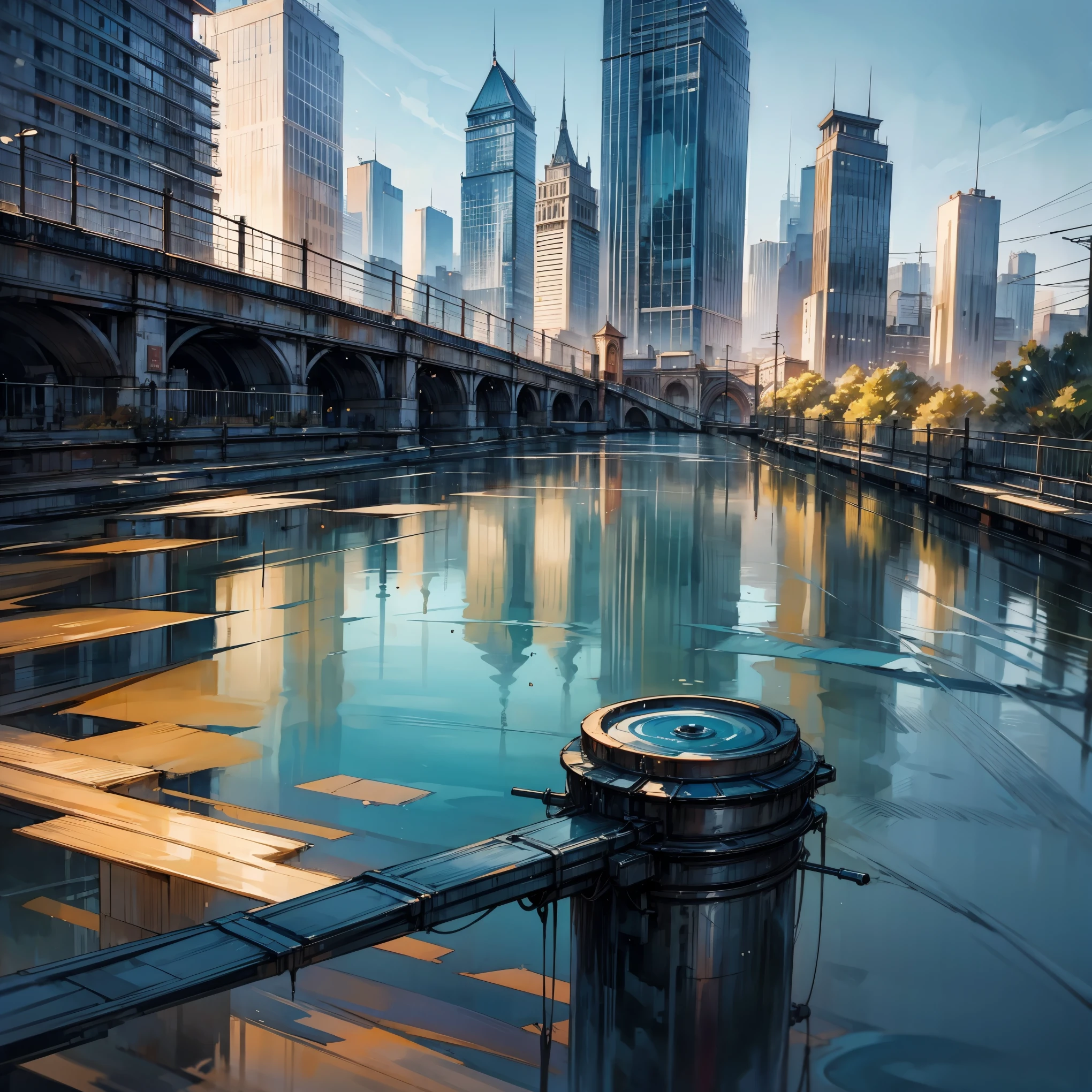 masterpiece, TOP QUALITY, Water surface reflection, city,Tranquility
