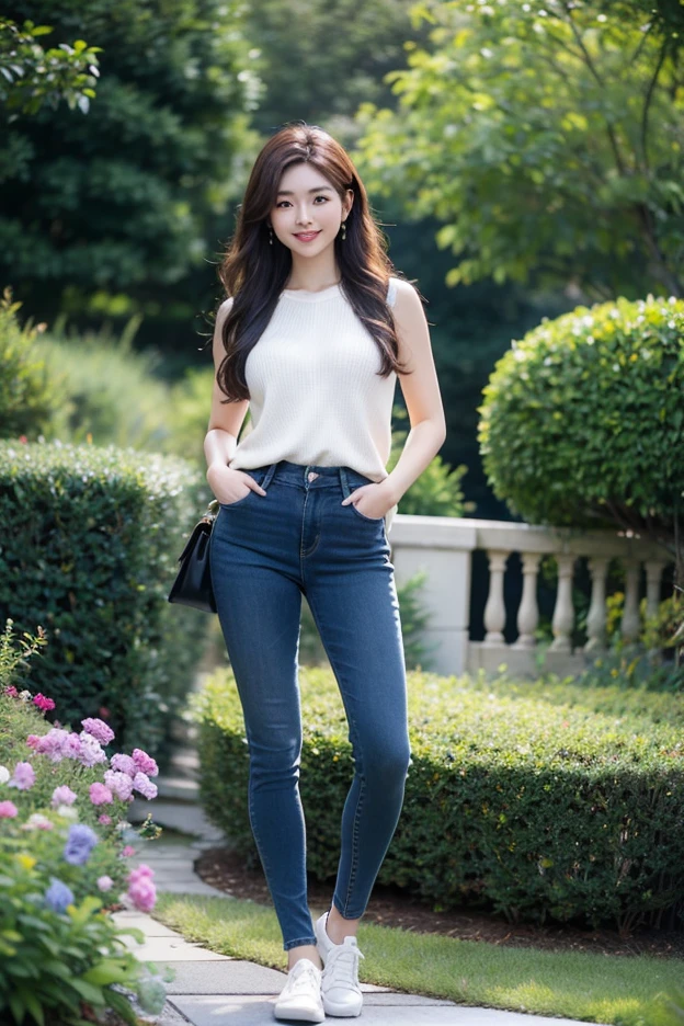 (RAW photogr,超高分辨率,tmasterpiece,best qualtiy:1.4),Complicated details,2 20 year old Korean girl,Wear a loose black T-shirt and skinny jeans,Stand on the grass and take pictures,hugs,Intimate relationships,Detailed meadow,A sweet smile on a small face,The face and skin are pink and fair,Ultra-realistic facial details,Playful and coquettish pose,The calves are straight and slender:1.5,Wear high-end branded colorful travel shoes:1.5,eventide,warm color,Broad lighting,naturalshadow,Shoot from the back,Beautiful waist and hips,taking a full body photo:1.8