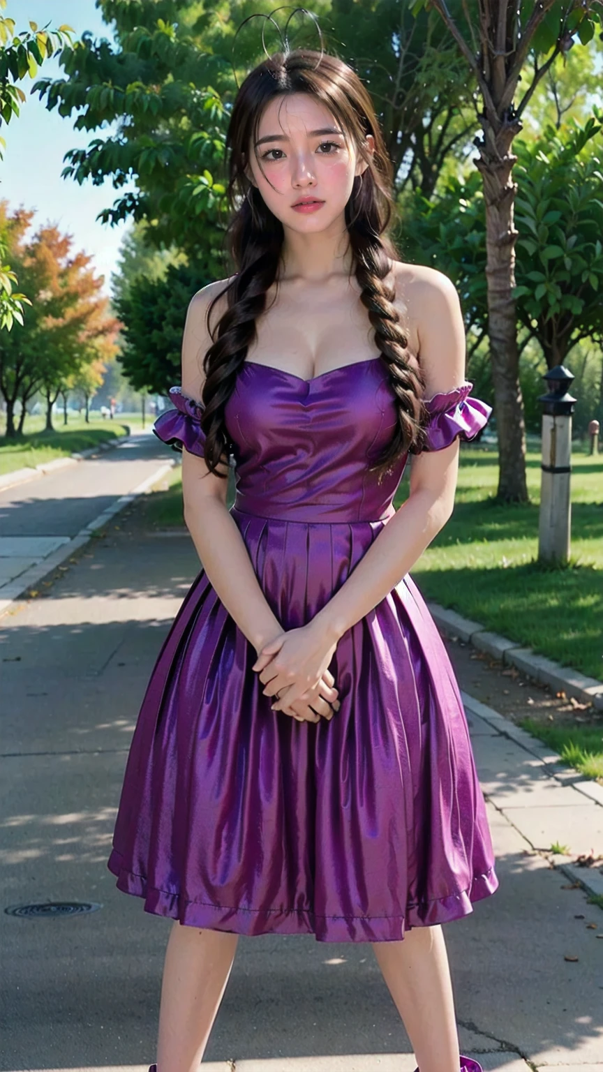 Une femme au cheveux tres long, de couleur, violet, et rose, magenta, dusk, violet foncer, rose foncer, fushia sexy dans son dressing