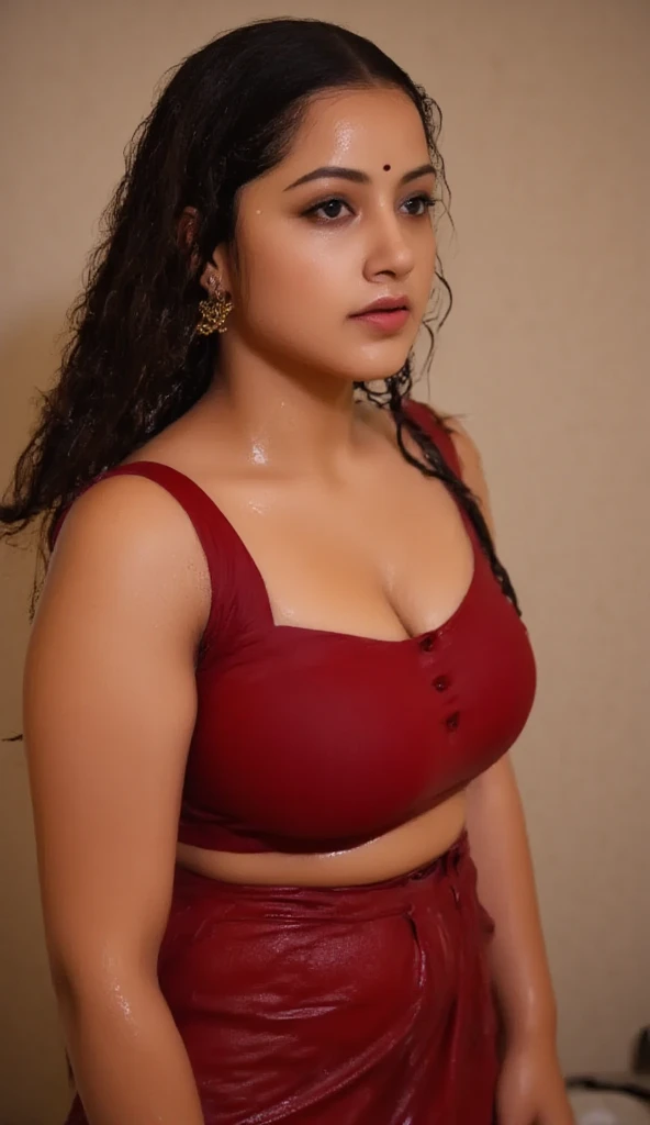 extreme closeup photo of ntg avika gor seductive look, begging crowd for sex on road, sexy red strapless lehenga, sultry, erotic, ultra realistic skin