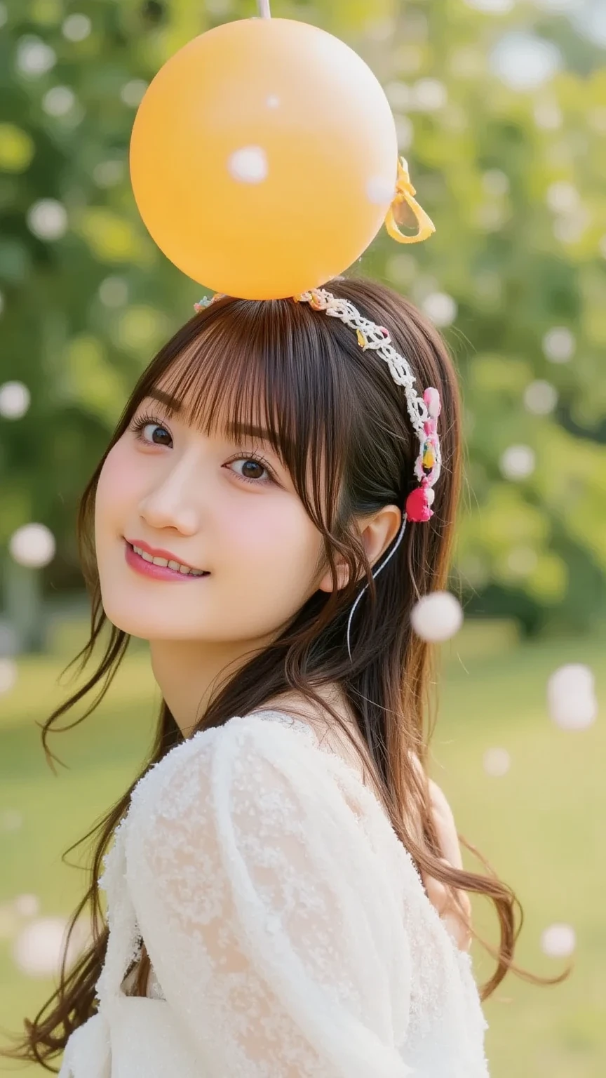 Beautiful girl, wonderful, lots of balloons, happy, happy, perfect quality, clear focus (chaos - home: 0.8), (masterpiece: 1.2) (realistic: 1.2) (bokeh) (best quality) (detailed skin: 1.3) (intricate details) (8K) (Detail Eyes) (sharp focus), (happy)