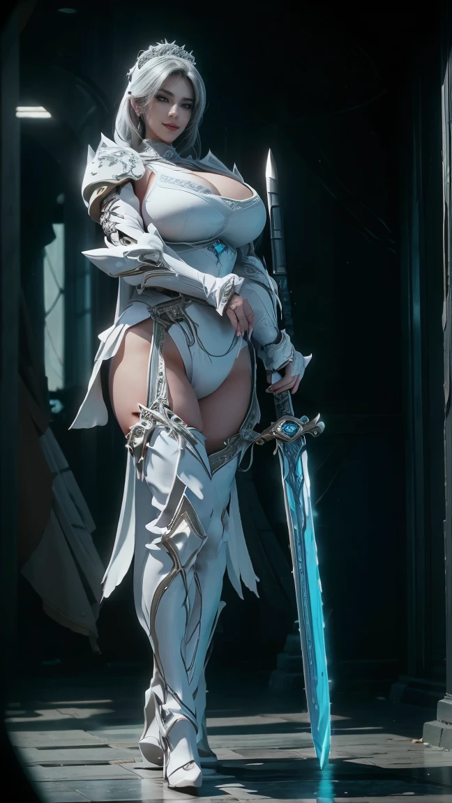 full body hyper realistic white purple hooded sharp ornate saga armor set, white hair beautiful woman, naked big breasts, bare thighs, waring mask, full sharp armor, neon red, night, moon, extra detailed armor, Lots of details, looks front, (night:2) castle background, full body, full body, full body, front view, wide angle, ultra details, ultra resolution, ultra quality, unreal engine 5, cinematic light, cinematic lighting, depth of field , shining light, head out of frame, out of frame, Feet out of frame, super detail, 16k, high quality, award winning, best quality, textured leather, high detail, super detail