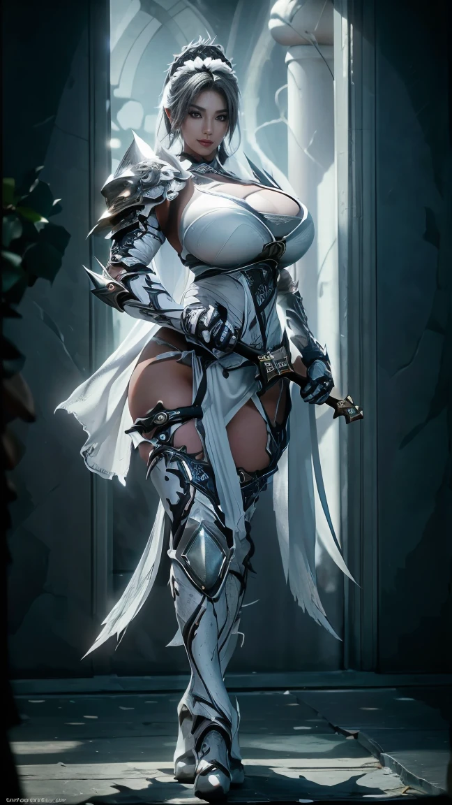 girl with big breasts, with exotic red clothing, (dark ebony skin:1.4) , round and big butt, Epic Fantasy Art Style HD, 4K fantasy art, epic fantasy digital art style, epic fantasy art style, Fantasy Woman, epic fantasy art portrait, Epic fantasy style, hyperrealistic fantasy art, hd fantasy art, Epic fantasy character art, epic fantasy art, in style of dark fantasy art, epic fantasy digital art, (cinematic lighting :1.4), (lace style lingerie net:1.4), (long white gray hair trenzado :1.4),( cyborg mecánica white plastic transparent :1.4),( cyborg white transparent :1.4), ,(Ruined dungeon ruins background:1.4 )