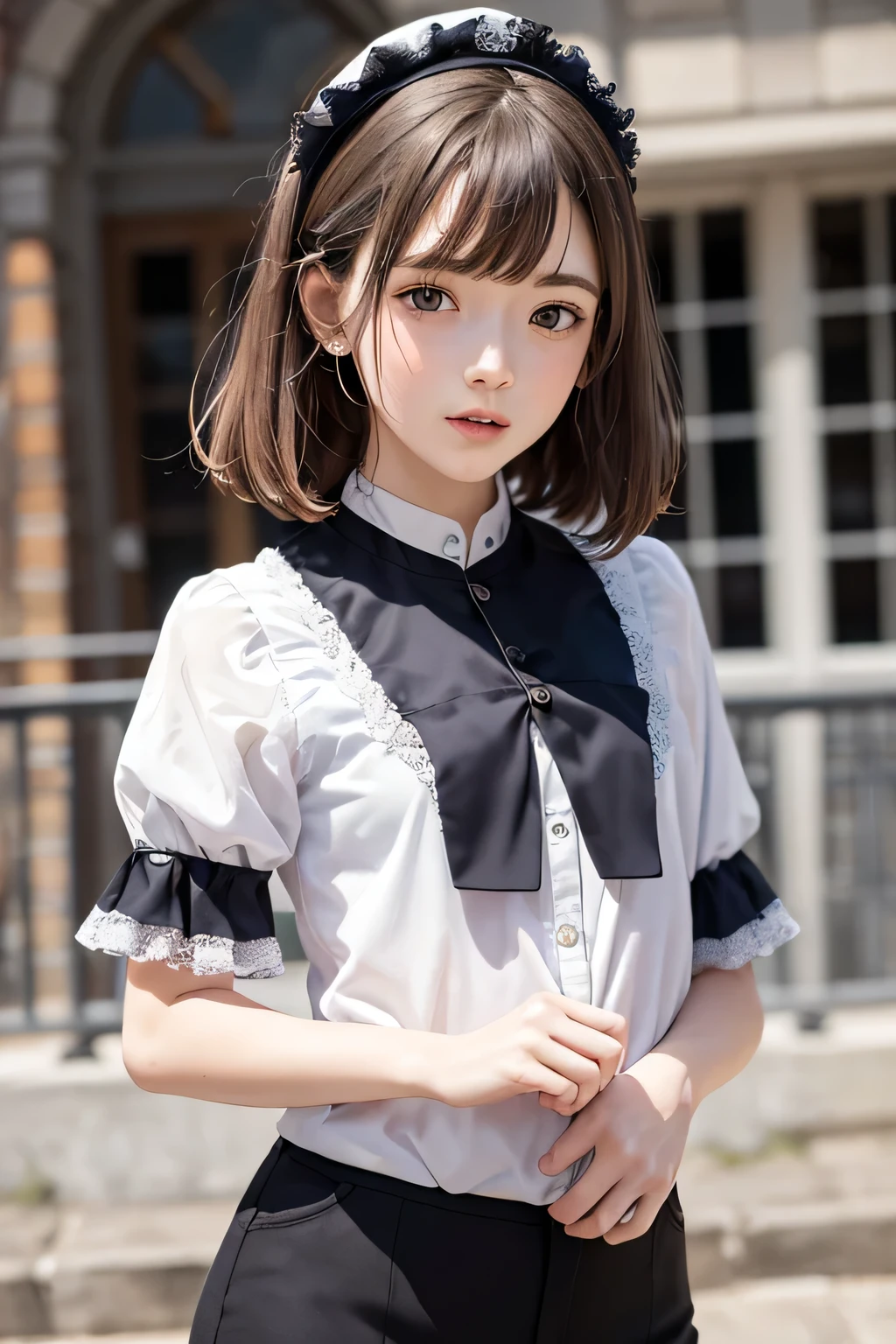 (masutepiece, Best Quality:1.2), 8K, 85 mm, Official art, Raw photo, absurderes, A dark-haired,Ahe-face (Blue eyes, ta Fashion, sweetlolita, Gothic, Dress:1.2), Idol face, Upper body, Beautiful Girl, gardeniass, Copenhagen, Short sleeve, Elegance, Sophisticated, gardenia, Film grain, chromatic abberation, Sharp Focus, face lights, Dynamic lighting, Cinematic lighting,(( red blush、embarassed expression, Look away、Looking down in embarrassment:1.2))、(((tucking up the skirt、White panties are visible、Sujiman、slit)))、