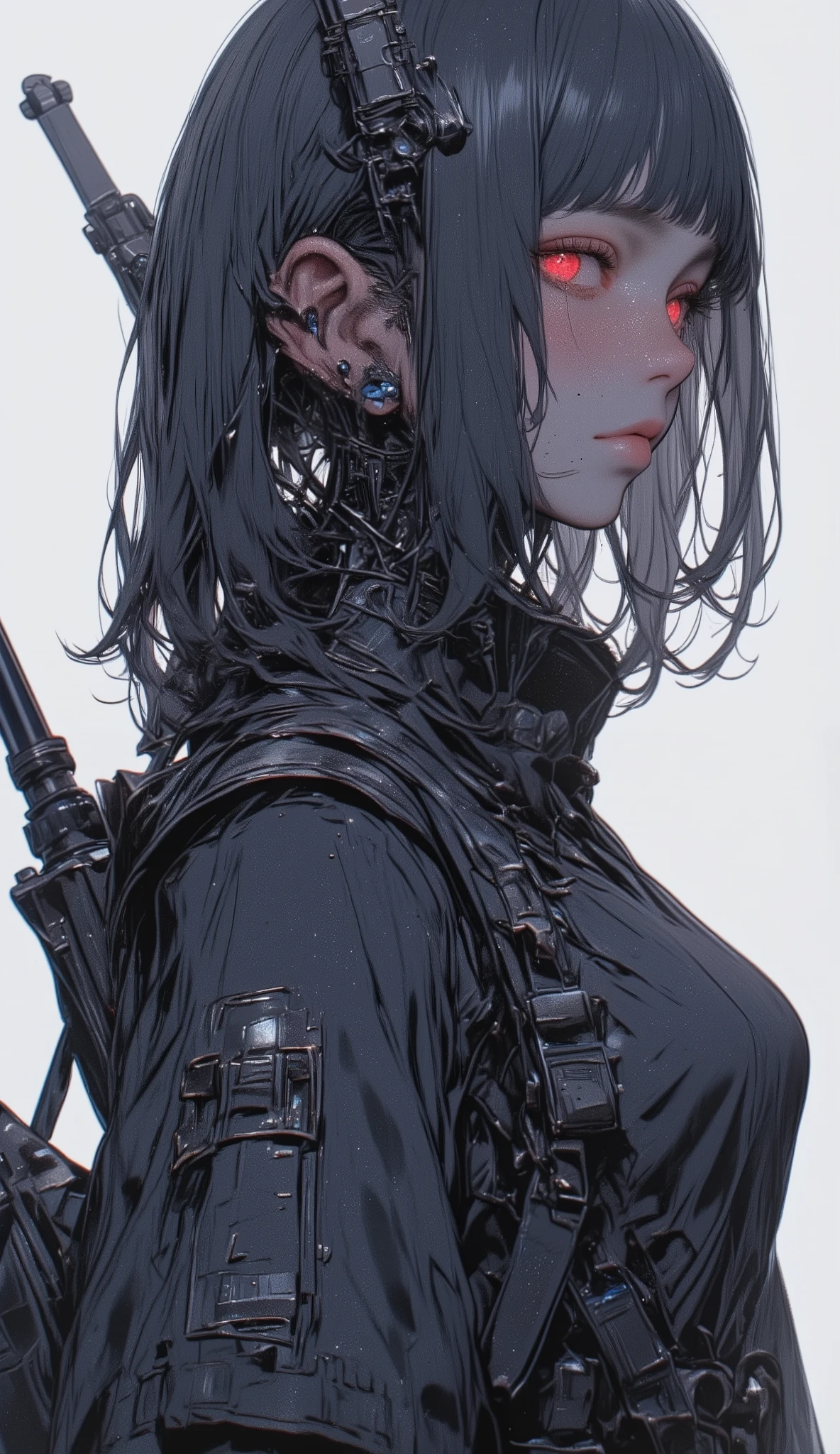 ((masterpiece, best quality)), (1girl), (solo), (female focus), yoru \(chainsaw man\),(very detailed face, real image, realistic white skin, realistic body, intricate details), upper body, looking at the viewer, bandages over the body, black hair, stylish clothes, bandages, bandages, small breasts