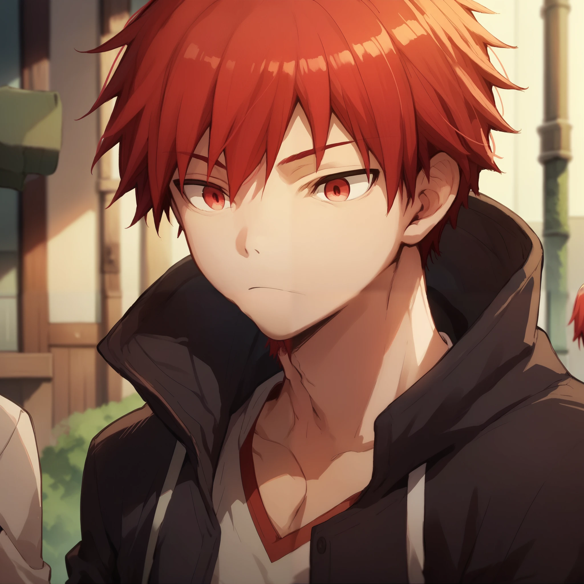 Karma Akabane, red hair, red eyes
1boy, male, solo focus
