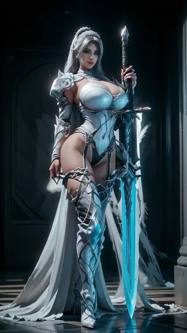 Appearance: Bruma is a goddess of 1,60m high, with transcendental beauty. Her silver hair falls in soft waves around her shoulders., refletindo a luz de maneira sutil. Your eyes are deep and radiant, of an intense purple tone that seems to capture the very essence of magic. She has immaculately clear skin and a soft smile., that transmits wisdom and serenity.Clothing Style: Bruma wears a long, flowing dress made from ethereal fabrics in shades of silver., gray and purple. The dress has overlapping layers that move like fog, creating a sense of mystery and grace. Silver and purple details adorn the dress, representing his power over mist and magic. She wears a long hooded cape, also in dark gray tones, which seems to merge with the background of fog around it.fund: The setting is now a Roman palace, with majestic columns, Ornate arches and grand architecture. The palace is partially shrouded in fog, creating an even more ethereal and mysterious environment around Bruma. Fog softens the edges of the image, emphasizing her divine presence and connection with the element she dominates.Pose: Bruma is in an elegant and majestic pose, like you're flowing with the fog around you. she is standing, with a slight forward lean, arms slightly extended at the side of the body. Fingers are gently curved, as if manipulating the fog around you. His gaze is tranquil and penetrating, transmitting calm and power at the same time.This representation combines the beauty and power of Bruma with the majestic setting of a Roman palace., creating a vivid and impressive image.
