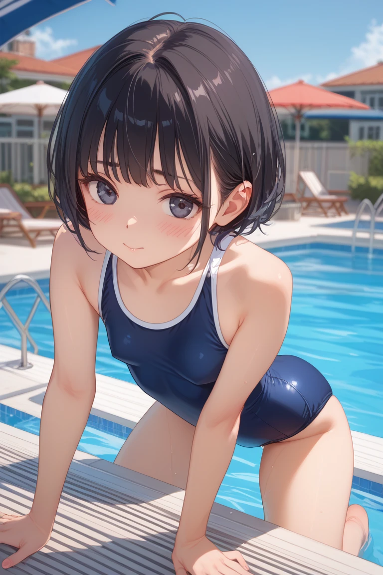 Highest quality、High resolution、Detailed Background、(Beautiful face in every detail:1.4)、Anatomically correct、(Detailed facial expressions)、(fine grain:1.2)、8-year-old beauty、cuteカラーの髪色、Braided Ponytail、Braided bob cut、Braided twin tails、Navy School Swimsuit、(Flat Chest)、Perfect body line、Thick thighs、Please show me your whole body、
(Five beautiful girls in school swimsuits having fun in the school pool:1.5)、
Big smile、Laughing with your mouth open、My whole body is wet、My hair is wet too、Fun atmosphere、Embrace each other、cute仕草、cute