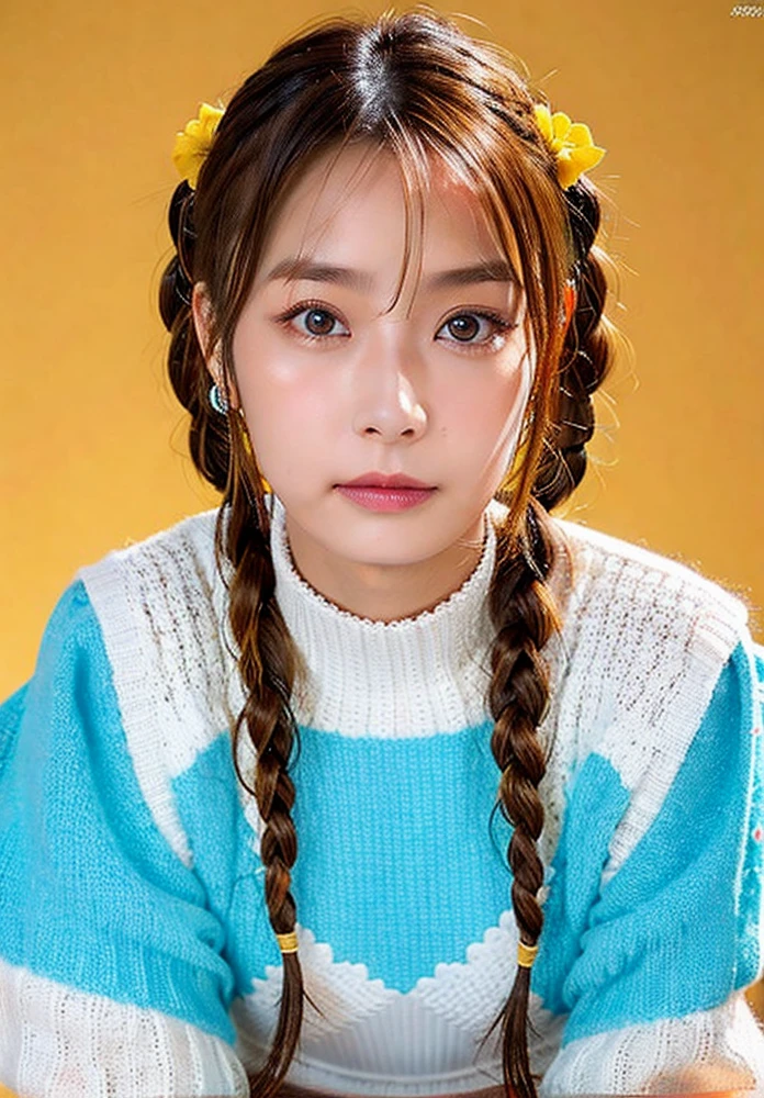 a close up of a woman with long hair wearing a purple top, beautiful south korean woman, korean girl, korean woman, gorgeous young korean woman, beautiful young korean woman, twintails hairstyle, two pigtails hairstyle, attractive pose, jaeyeon nam, pigtails hairstyle, wearing tight shirt, open v chest clothes, an asian woman, female actress from korea