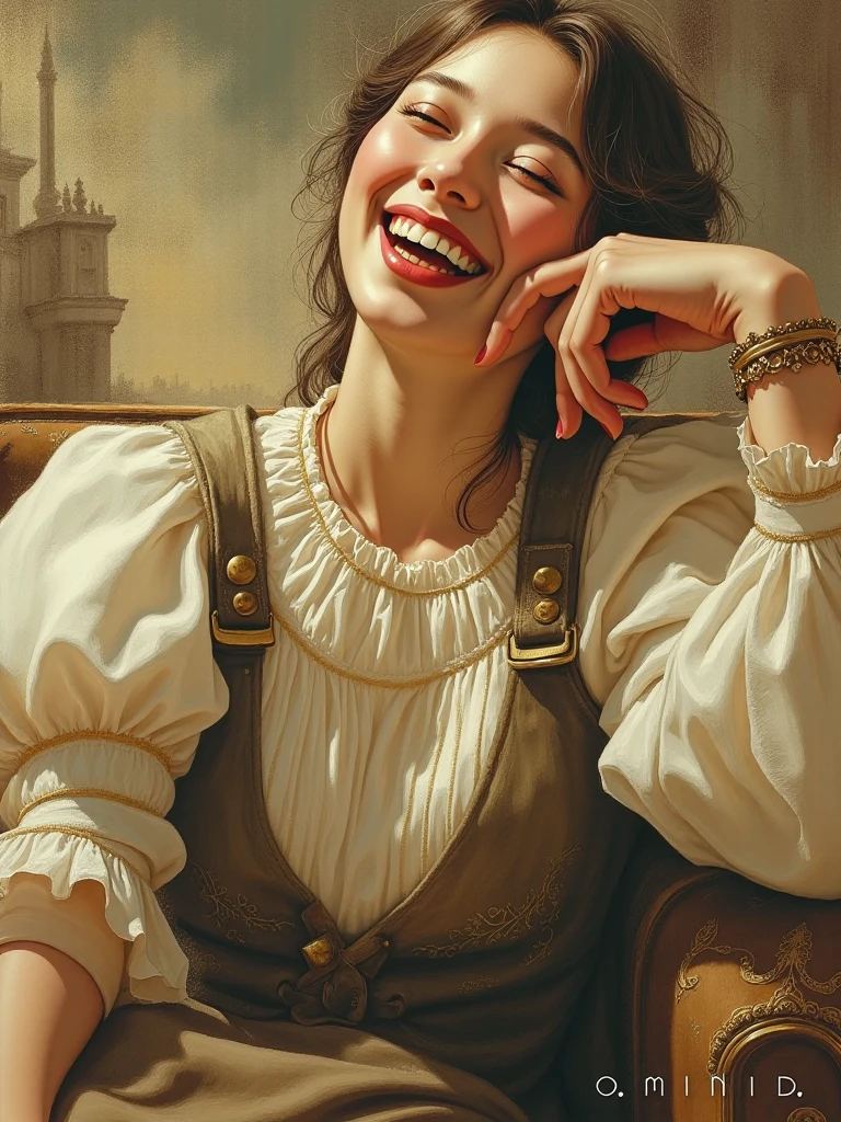 (masterpiece), best quality, expressive eyes, (looking at viewer), (laughing quietly), perfect face, beautiful proper woman by Eugne Delacroix, Victorian style, ample bosom, drinking tea, (polite society), crowd,city scene,highly detailed,extreme detail, (high detailed skin:1.2), sharp, retouched, intricate detail, (Oil Paint:1.2), Complimentary-Colors,