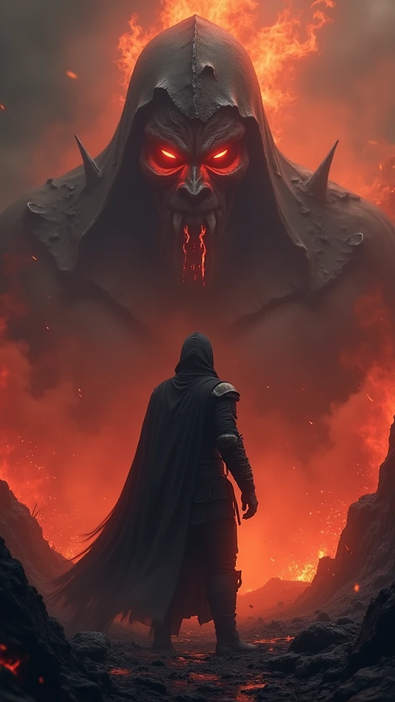 jesus guerreiro destruindo o inferno, segurando espada na mao direita, segurando escudo na mao esquerda,sem capacete, armadura medieval, imagem ultra realista e cinematografica