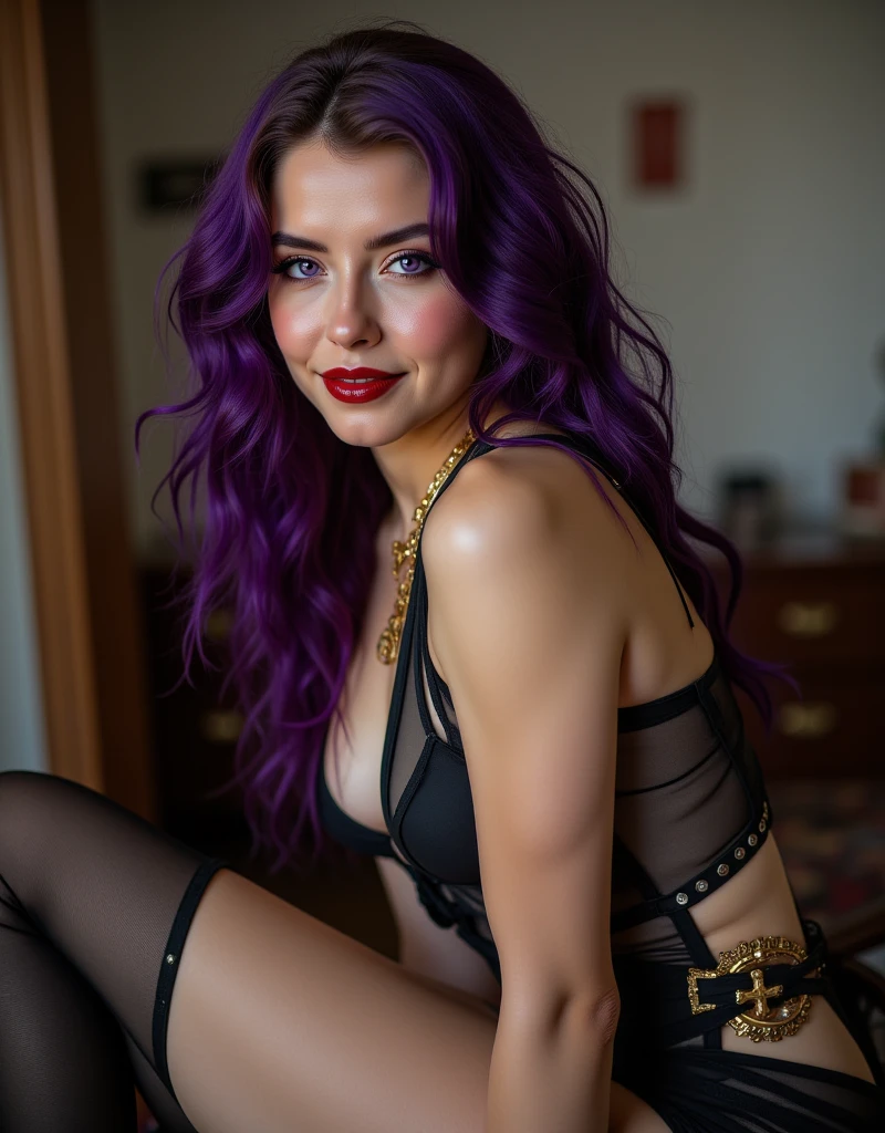 (Ultra Real), (Live Action), (High Resolution), (8K), (Very detailed), (Best photo), (Beautiful Detailed Eyes), (Best Quality), (Ultra Detailed), (Masterpiece), (Detailed Face), (Detailed Face), Solo 1 Goth Girl, blue and purple Wavy Hair,Heterochromic Eyes, Small moles under the eyes, laced black shirt,  Long legs, Tight abs, Camel toes, Dynamic Pose, naked , , big boobs, gigantic boobs, humongous boobs,