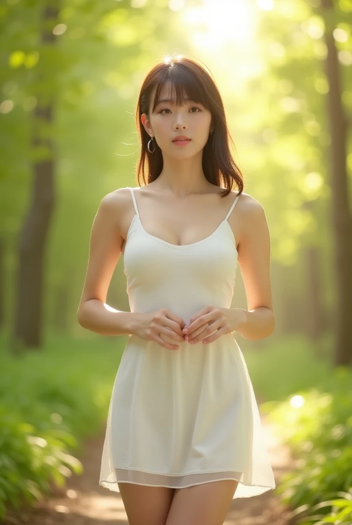 Lovely Korean woman,little breast,Background forest,Need