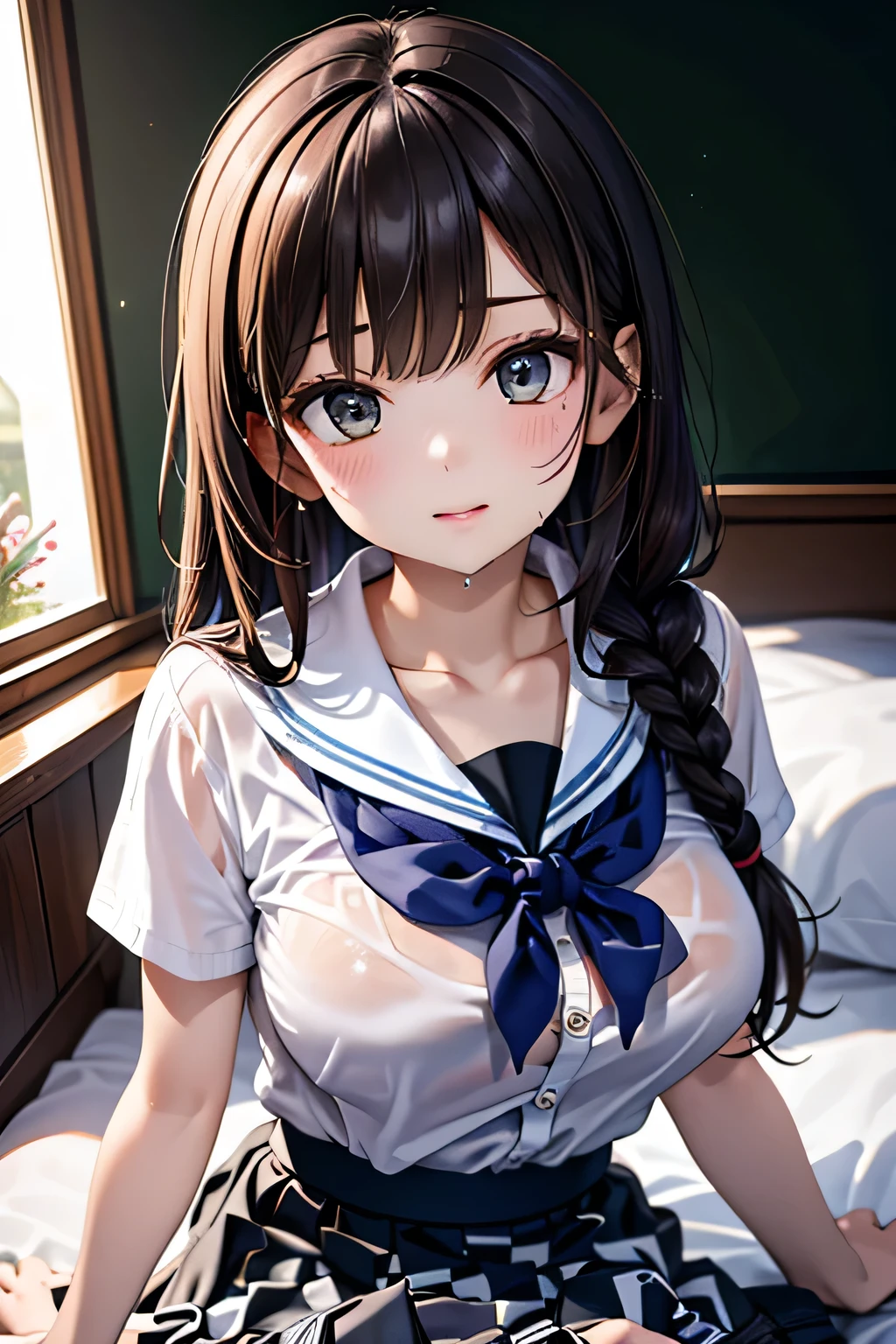 very cute, Great face and eyes、美しい素敵なsmile), (Highly detailed beautiful face), Bright and shiny lips, (school uniform, Pleated skirt:1.3), (最high quality:1.4), (超high quality), (Super detailed), (Surreal, Photorealistic:1.37), Real skin texture, Intricate details, Highly detailed CG synthesis 8k wallpaper, RAW Photos, Professional photography, Cinema Lighting, Expose, Big Breasts, 1 girl, alone, smile, Looking at the audience, masterpiece, 最high quality:1.4,high quality, ,(In 8K,,最high quality,Ultra-high resolution output images,),(Intricate details,),(Set the picture mode to Ultra HD),Detailed clothing features,Detailed hair features,Detailed facial features,blush, Hot face, In the classroom, Sit on a chair, , Sailor suit, bra lift, Nipples, spread legs, spread pussy, ,nsfw,(ecstasy:1.3) ,(slut:1.2),(vulgarity:1.3),(fucked silly:1.1),(steam:1.1),(wet:0.8),(trembling:0.8),(tears:0.7) ,(drooling:0.6),(sweat:0.8),open mouth, touch pussy, pussy juice, masturbation