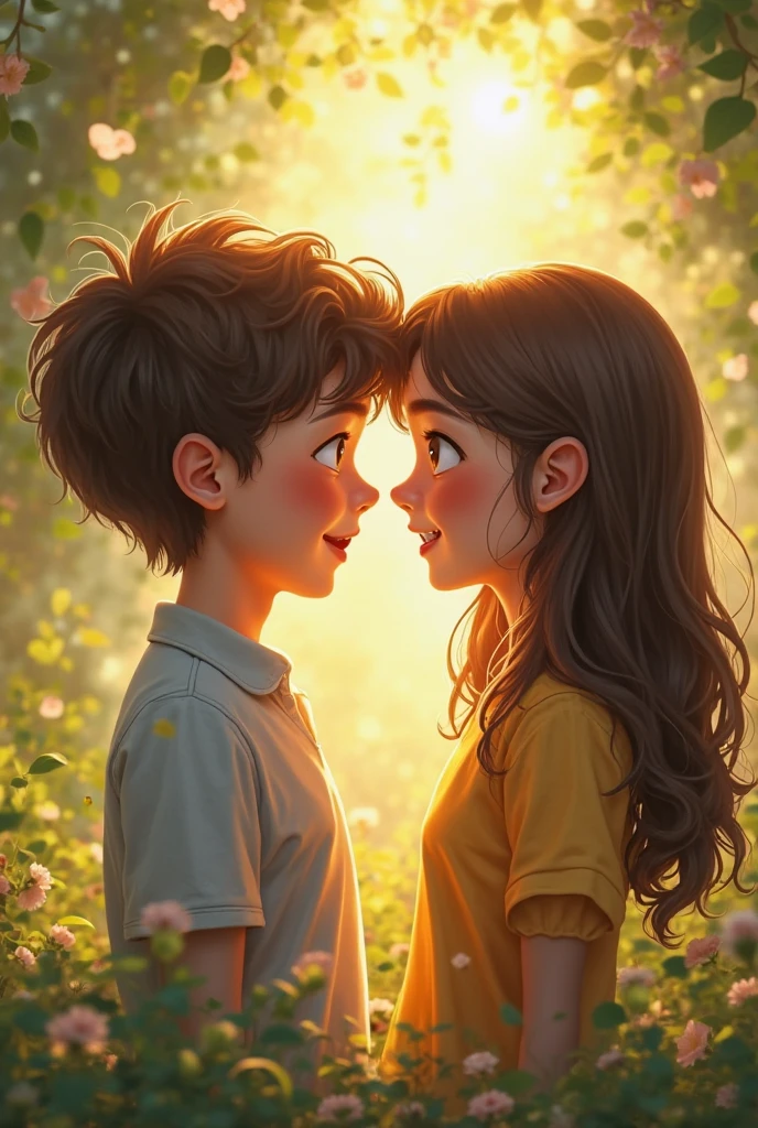 Create image of boy look at girl 
