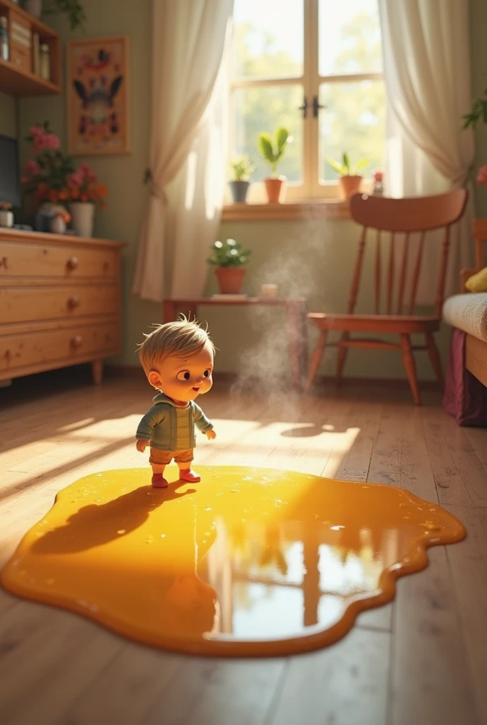A child peeing on the floor in the bathroom