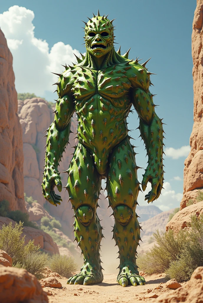 A desert,An alien primitive who looks like a lizard's head,Hulk body proportions