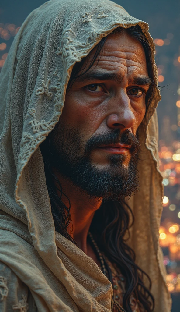 photorealistic highly detailed portrait of the Shroud of Turin, realistic, hyper realistic, high quality, intricate details, accurate representation, beautiful lighting, dramatic shadows, soft colors, cinematic lighting, 8k, masterpiece, photographic realism, realistic textures, realistic folds and creases, realistic fibers and weave, realistic aging and discoloration, realistic imperfections, realistic blood stains, realistic skin tones, realistic hair and beard, dramatic lighting, dramatic shadows, soft lighting, dramatic atmosphere, dramatic scene