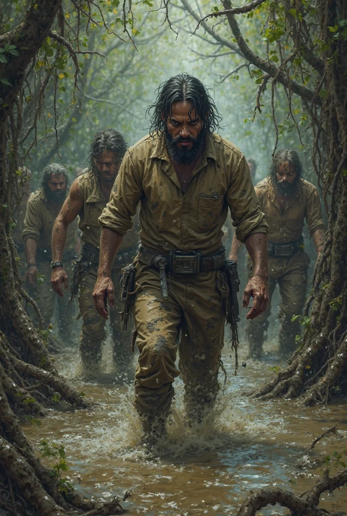 These people have fallen into a treacherous and dangerous swamp. Realistic images