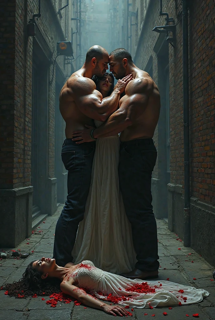  (work of art:1.2), (best qualityer:1.2), 8k, HDR, ultra detaild, ((photorrealistic)), professional light, cinematic lighting, fashion shooting, ambient lighting, fund, a hallway and a large room. A strong mason, with visibly tense muscles and an expression of effort, is carrying a manager with a bruised head on his shoulders. The bricklayer is passing through a partially open stone door, exiting into a large, cavernous room. The corridor is narrow and dark, with old and worn stone walls.

na sala, the walls are made of rough stone, with dim lighting creating few projected shadows. The floor is uneven, covered in dust and debris. The manager, with a pale look and pained expression, is passed out, supported on the bricklayer&#39;s shoulders. The room has an air of abandonment, with the light creating an oppressive and desolate environment.
