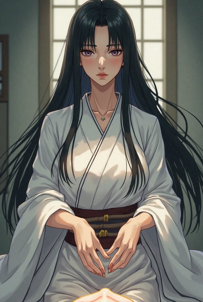 Girl in striped pajamas sitting on the floor next to a pillow, nico robin, flowing hair and long robes, in robes, Taapsee Pannu with black hair, kaguya ōtsutsuki, nezuko, in kimono, wears a long robe, in a kimono, black-white skintight robes!, wearing simple robes, wearing a long flowing robe, by Nōami, wearing robe, woman fullbody , beautiful girl squatting, trending on pixiv, wearing a simple robe, maya fey from ace attorney , Taapsee Pannu , Photorealistic , 4k