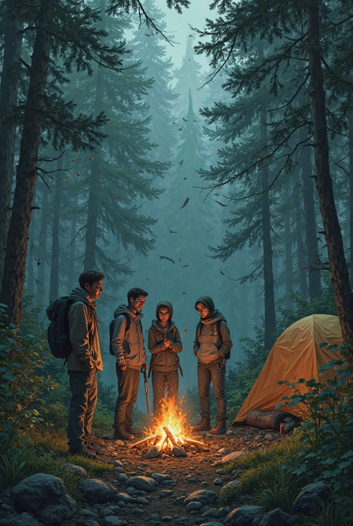 Campfire, by lois van baarle, best quality, masterpiece, very aesthetic, perfect composition, intricate details, ultra-detailed