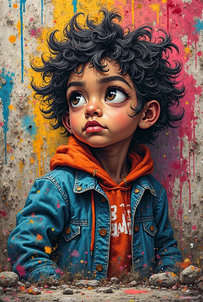 Little boy in scarf,sitting in the couch,Sit cross-legged,The upper part of the body,The face was painted with colored paint,ssmile,Character rendering, super high-quality model, ethereal background, Abstract beauty, explosive volume, oil painted, Heavy strokes, paint drips,4K,k hd,tmasterpiece
