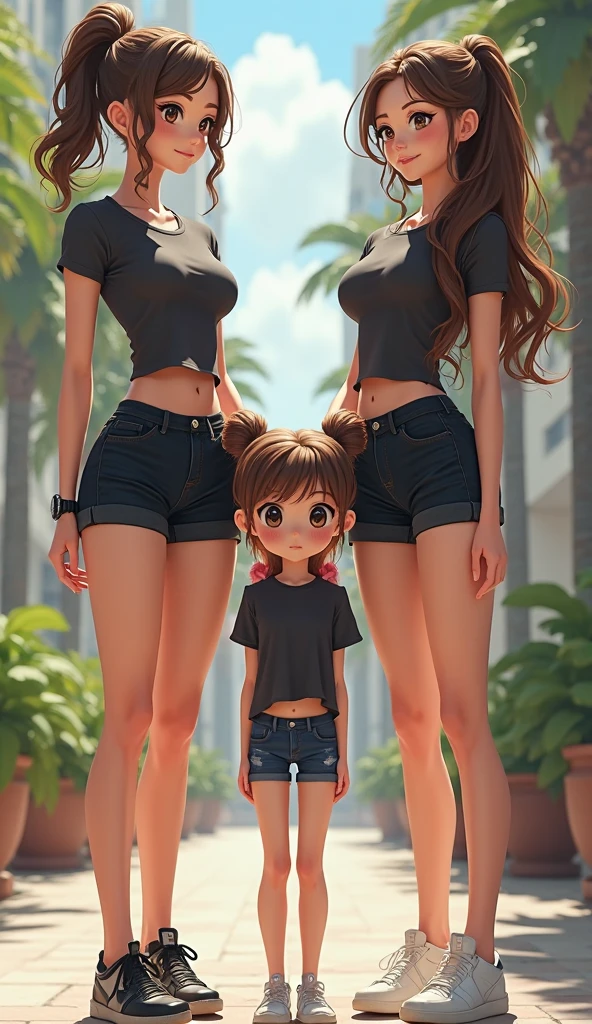 (masterpiece, best quality:1.2) Loli, navel, black skin, dark skin, thick thigh, big butt, jeans short shorts, crop top, red eyes, smug face, child, 10 years, sexy, sassy loli