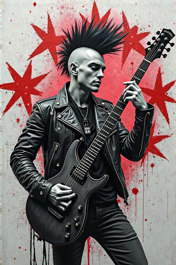 risograph of a punk zombie playing guitar, tristan eaton, victo ngai, artgerm, rhads, ross draws, intricated details