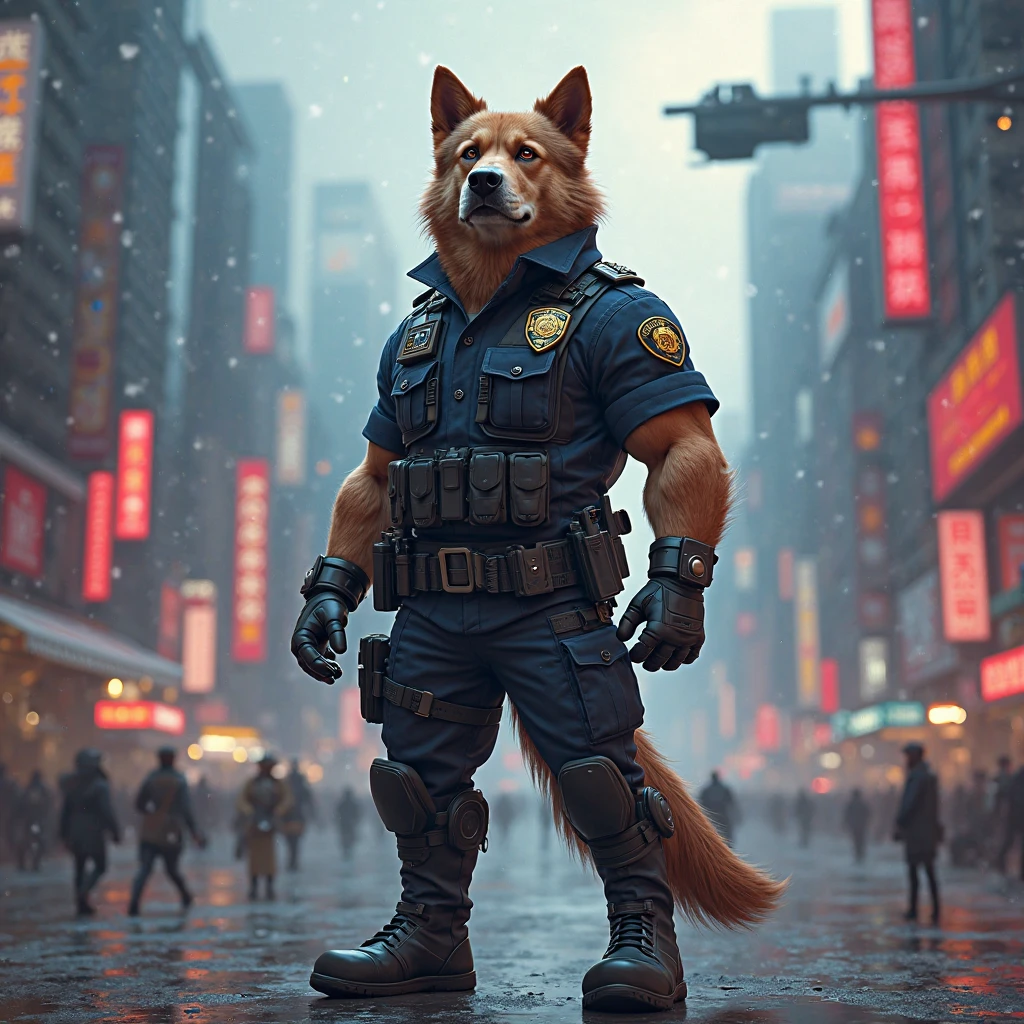 A humanoid police dog saving the world.