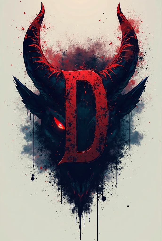 A logotipe of letter D, in red color, with demons horns and demon tail
