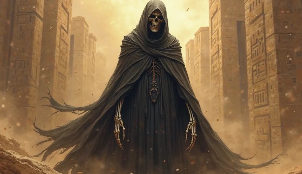 a man that is standing in the dirt, dark hooded wraith, realistic 3 d style, large mosquito wings, watcher, sci-fi illustrations, image of random arts, cultist, flies, realms, sinister complexion, without text, first contact, antipodeans