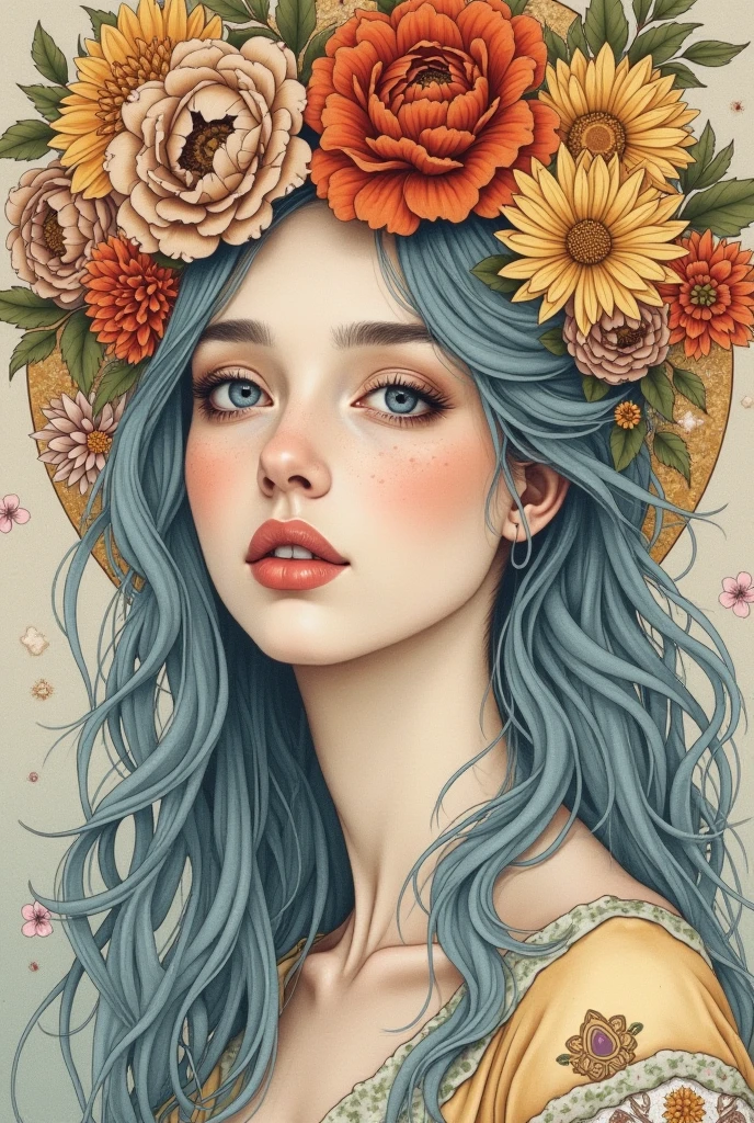 a fullcolor of a mermaid with long hair and a flower in her hand