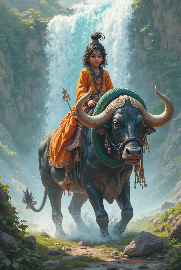 Lord of krishna in natural beauty of nature, and some cows back side